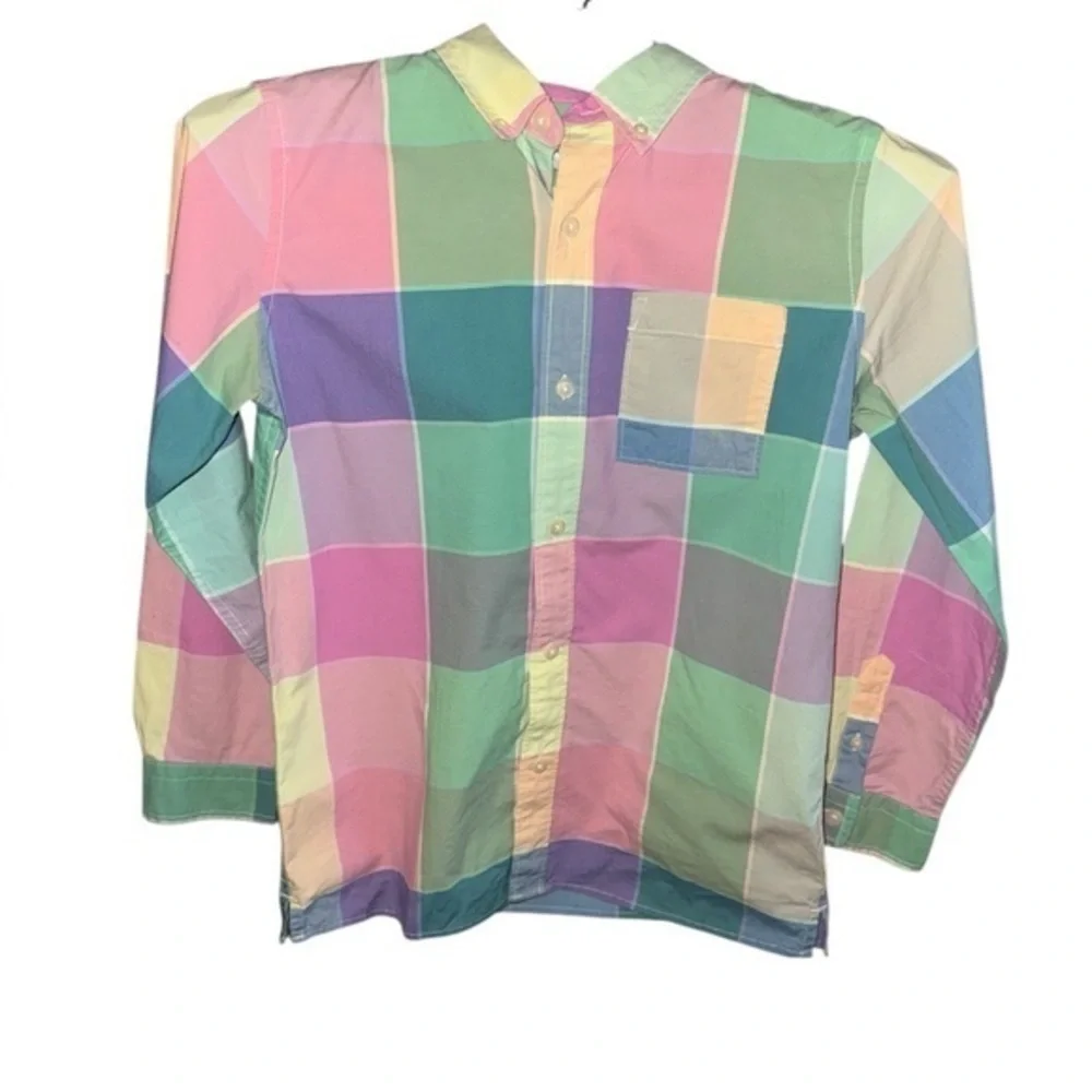 GAP Kids Boys Size 10 Pastel Multicolor Patchwork Long Sleeve Button Up Shirt